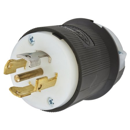 HUBBELL WIRING DEVICE-KELLEMS Locking Devices, Twist-Lock®, Industrial, Male Plug, 30A 3-Phase 347/600V AC, 4-Pole 5-Wire Grounding, L23-30P, Screw Terminal, Black and White HBL2831